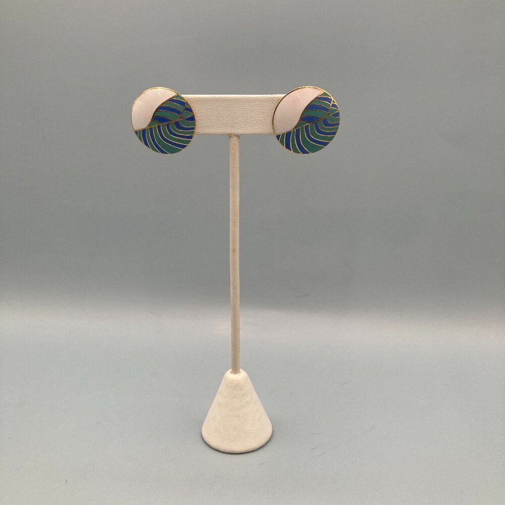 Vintage 1990s Aesthetic  Cloisonné  Round  Stud Back Earrings by dani  Gold Tone